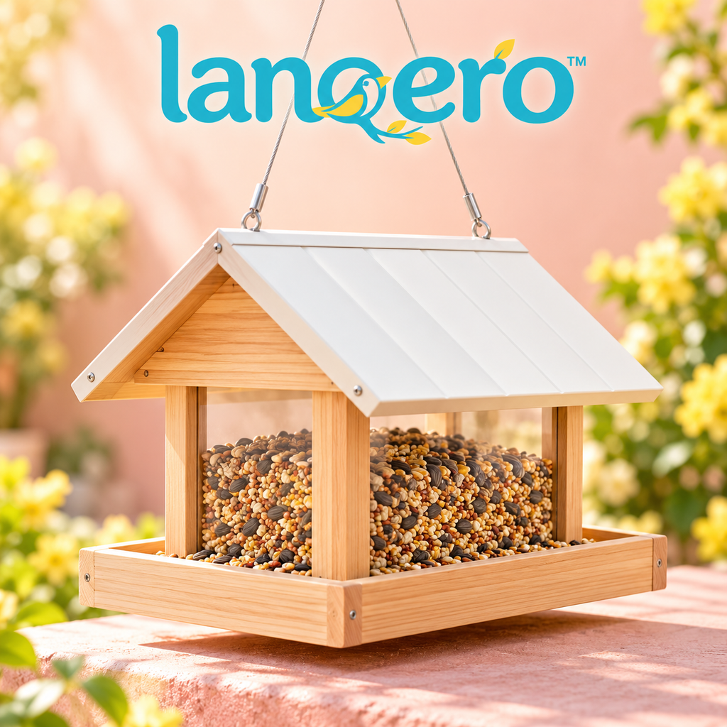 lanqero™ GableGather Hanging Hopper Bird Feeder, 3 lb Seed Capacity, Covered Feeding Tray & Clear Side Panels