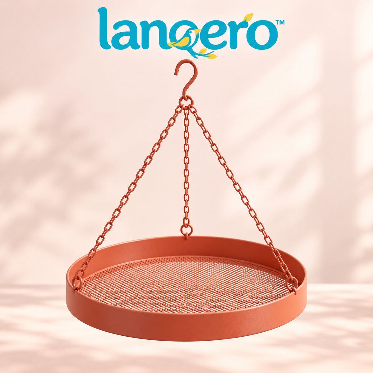 lanqero™ OpenCircle Hanging Platform Bird Feeder, 12-Inch Metal Mesh Seed Tray with 3-Point Chain Hanger