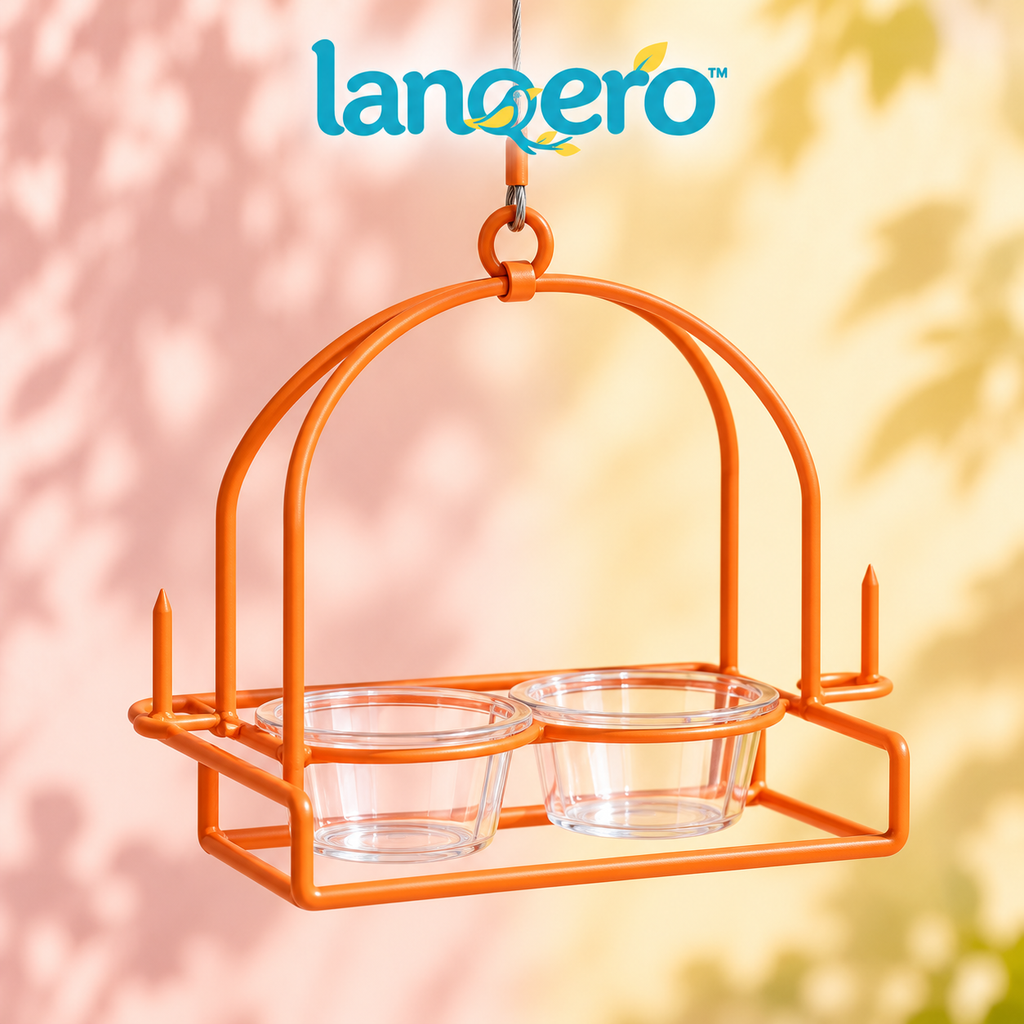 lanqero™ CitrusTable Oriole Feeder, Hanging Orange-Half Holder with 2 Removable Jelly Cups & Open Perch Frame