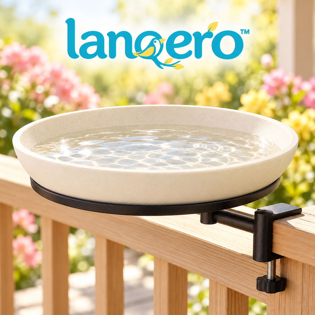 lanqero™ RailRipple Deck-Mounted Bird Bath, 12-Inch Removable Water Bowl with Adjustable Railing Clamp