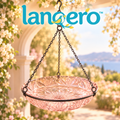 lanqero™ PetalPool Hanging Glass Bird Bath, 11-Inch Shallow Bowl with Embossed Floral Detail & 3-Chain Hanger