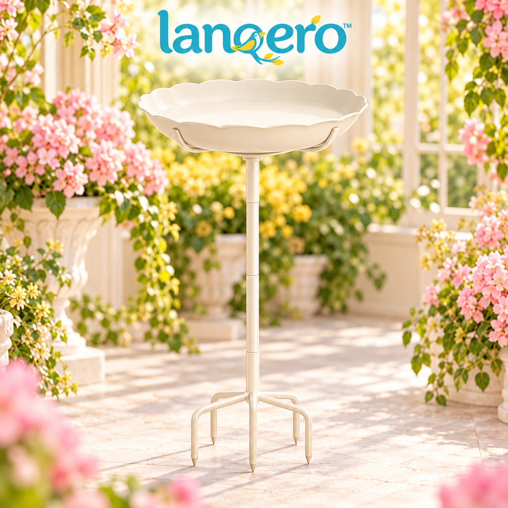 lanqero™ MeadowDish Ground-Stake Bird Bath, 13-Inch Removable Basin with 5-Prong Garden Base, 30-Inch Overall Height