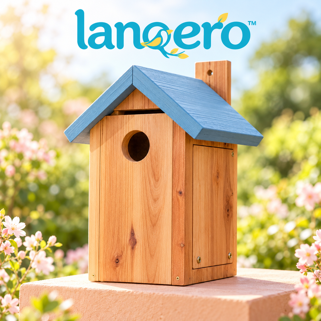 lanqero™ FieldGable Cedar Bluebird House, 1.5-Inch Entrance Nest Box with Ventilation, Drainage & Side Cleanout