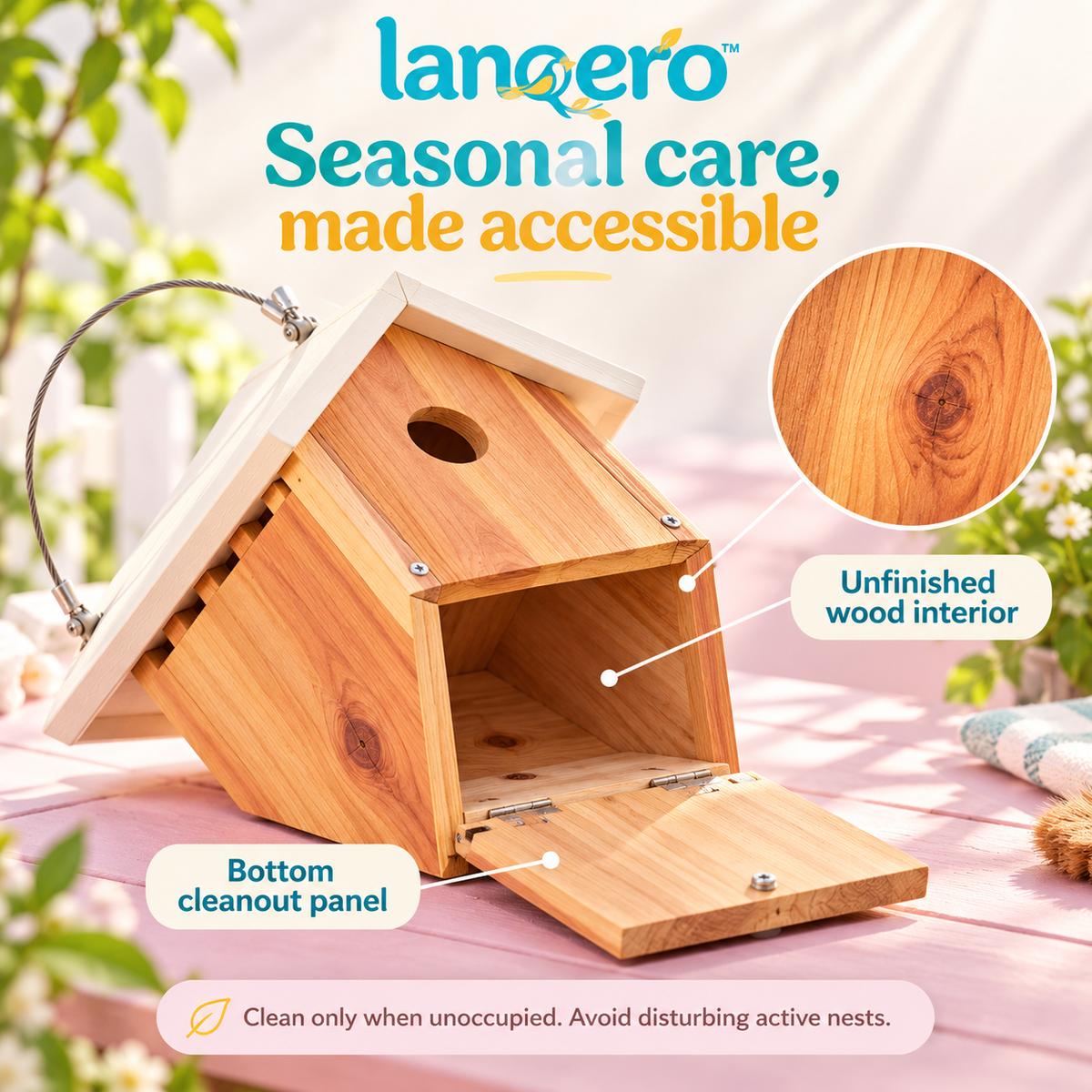 lanqero™ LittlePitch Wren Birdhouse, Cedar Hanging Nest Box with 1.125-Inch Entrance & Bottom Cleanout