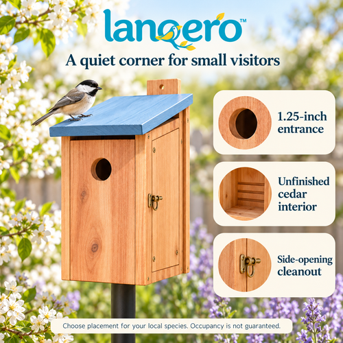lanqero™ GroveNook Chickadee Birdhouse, 1.25-Inch Entrance Cedar Nest Box with Sloped Roof & Side-Opening Panel