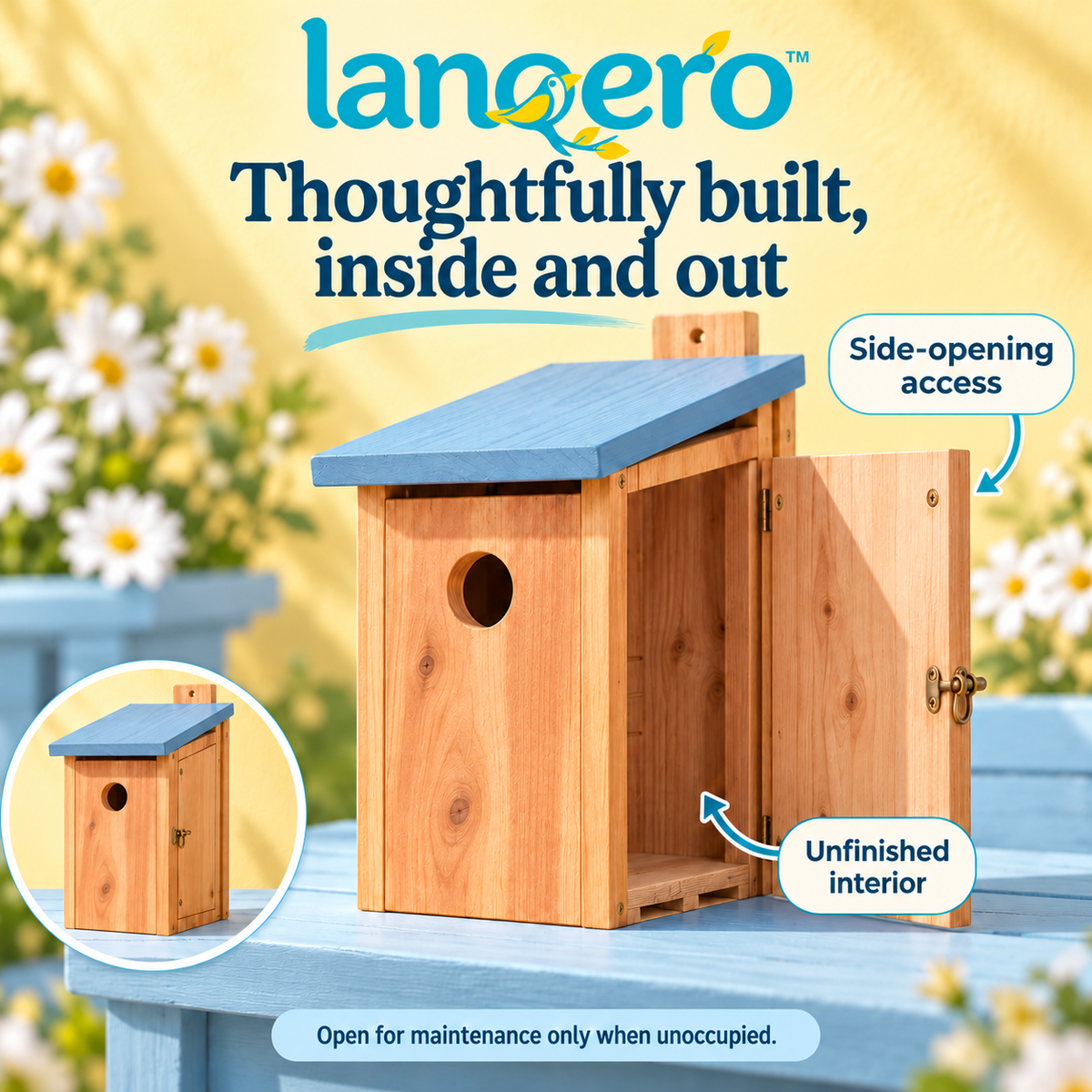lanqero™ GroveNook Chickadee Birdhouse, 1.25-Inch Entrance Cedar Nest Box with Sloped Roof & Side-Opening Panel