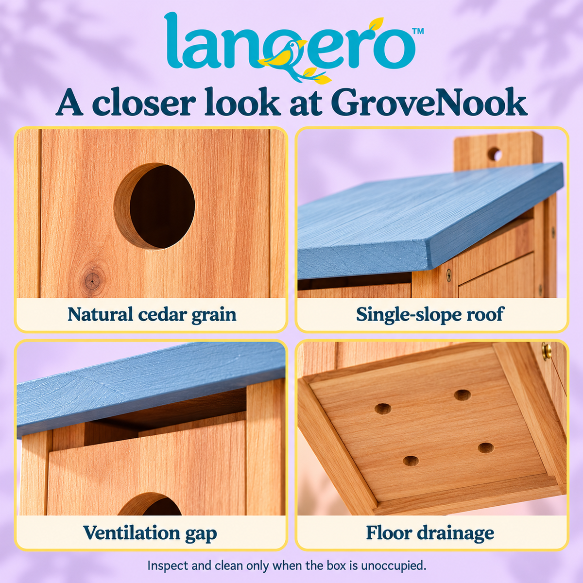 lanqero™ GroveNook Chickadee Birdhouse, 1.25-Inch Entrance Cedar Nest Box with Sloped Roof & Side-Opening Panel
