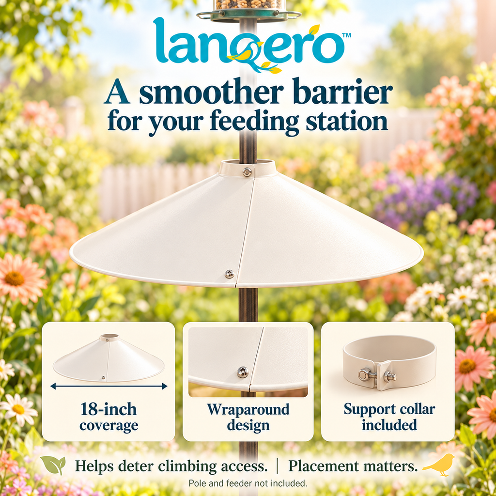 lanqero™ CurveShield 18-Inch Squirrel Baffle for Bird Feeder Poles, Wraparound Metal Guard with Mounting Collar