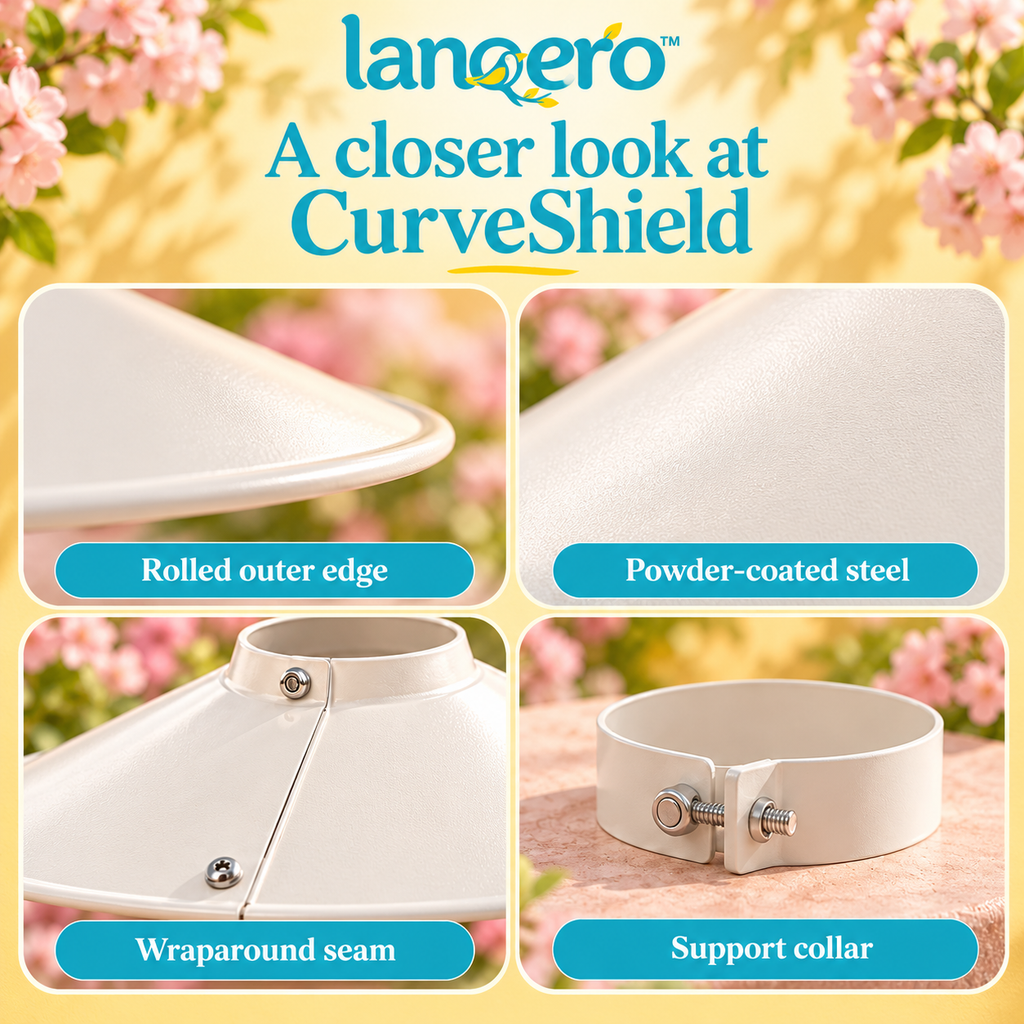 lanqero™ CurveShield 18-Inch Squirrel Baffle for Bird Feeder Poles, Wraparound Metal Guard with Mounting Collar