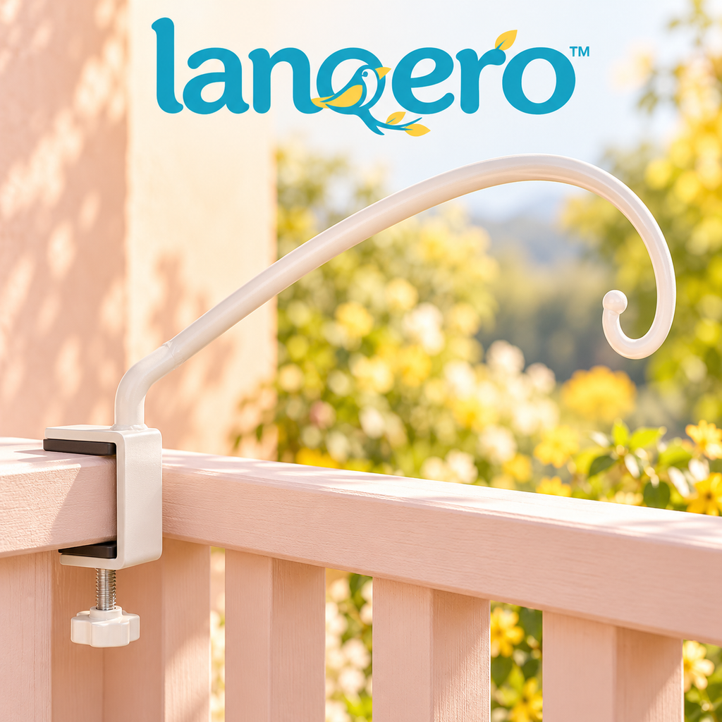 lanqero™ RailReach Clamp-On Deck Hook, 24-Inch Steel Bird Feeder Hanger with Adjustable Railing Mount