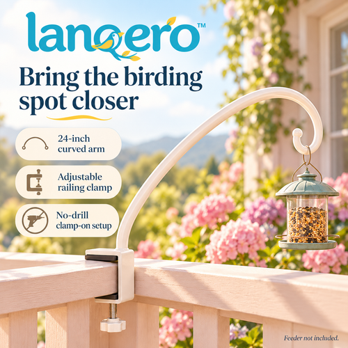 lanqero™ RailReach Clamp-On Deck Hook, 24-Inch Steel Bird Feeder Hanger with Adjustable Railing Mount